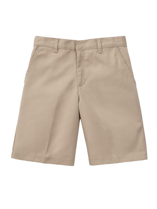 A pair of khaki shorts is shown.