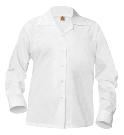 A white shirt with long sleeves and a button down collar.