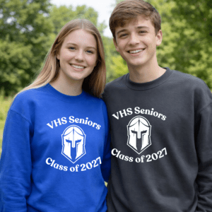 Two smiling students wearing Class of 2027 sweatshirts
